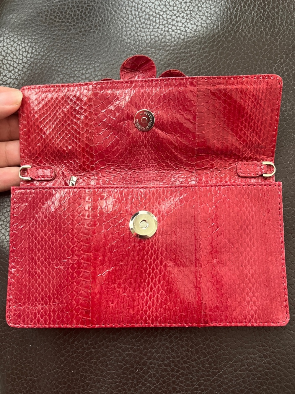 Python Snakeskin Exotic Leather Floral Mini Clutch Wallet/ WOC - Picture 2 of 7